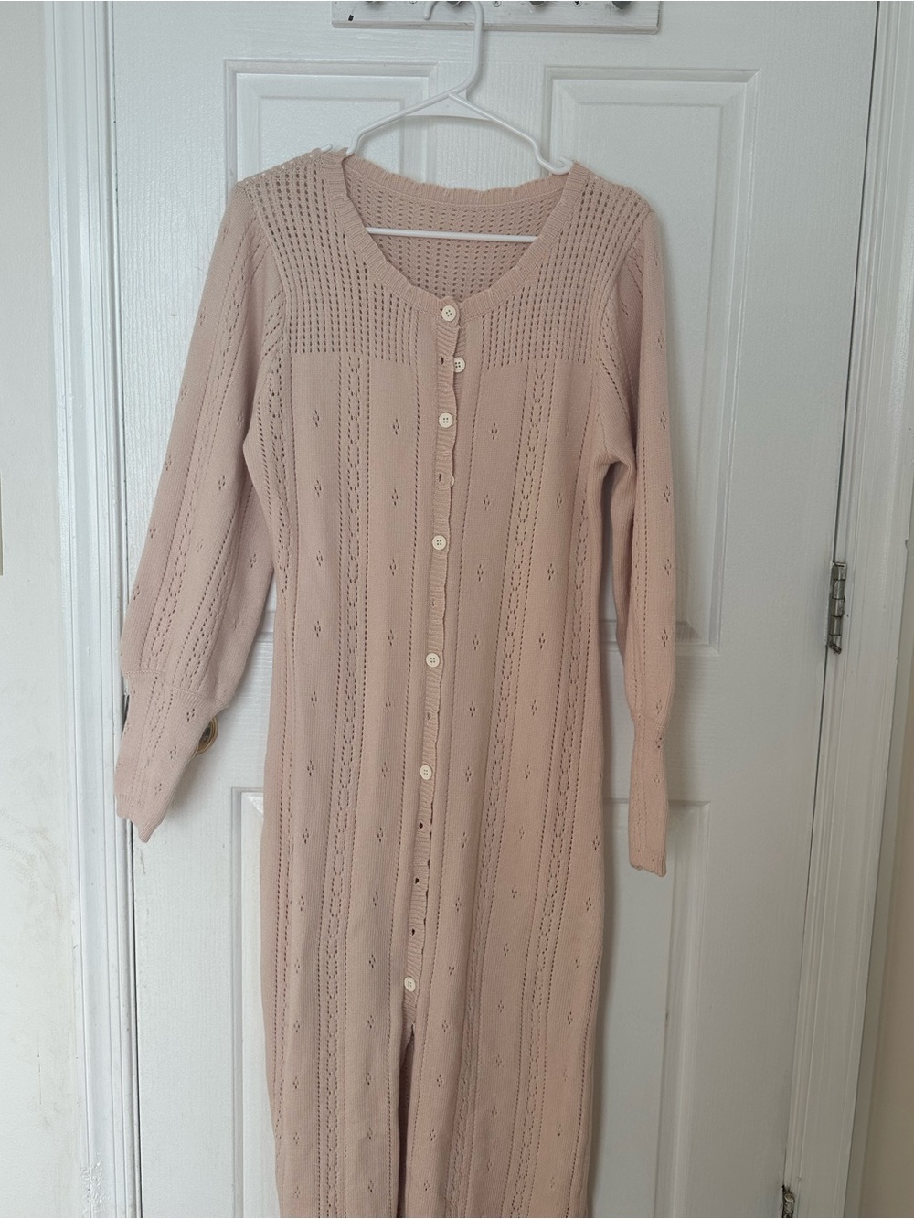 Light Blush Knit Button-Front Long dress